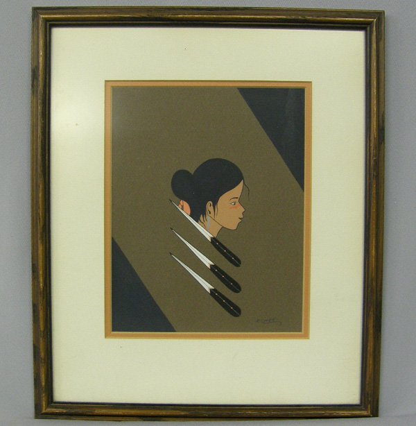Original Navajo Painting By Robert Chee 9'' x 7'': Original Navajo Painting By Robert Chee 9'' x 7''. Framed in a wooden frame, under glass, double matted. SHI $25.
