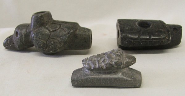 3 Cherokee Stone Effigy Pipes Largest is 3''