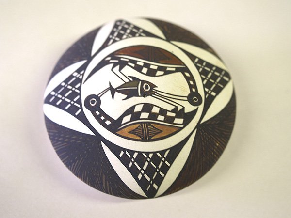 Acoma Miniature Seed Pot By Diane L. Garcia 2": Acoma Miniature Seed Pot By Diane Lewis-Garcia 2''. Bird and Fish design. SHI $20.