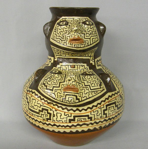 Shipibo South American Double Face Jar 11x9"