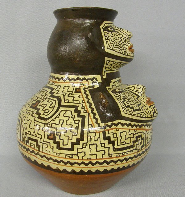 Shipibo South American Double Face Jar 11x9" - 2