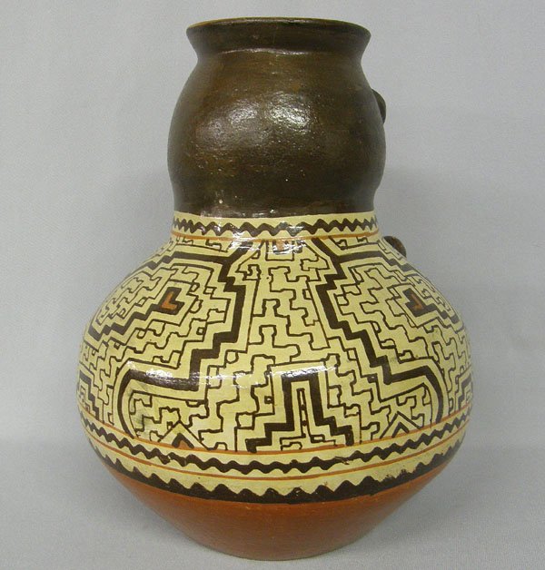 Shipibo South American Double Face Jar 11x9" - 3