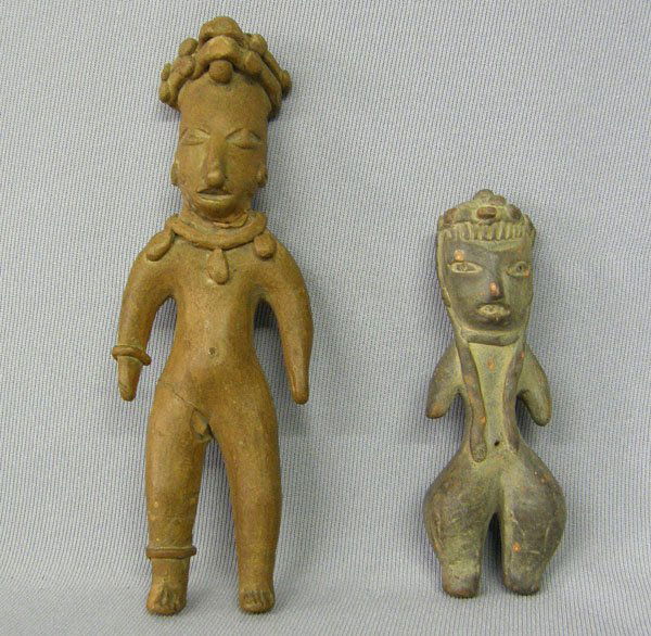 2 Pre-Columbian Style Pottery Idols 6'' Tallest: 2 Pre-Columbian Style Pottery Idols. Tallest is 6'' and Has Been Glued. SHI $25.