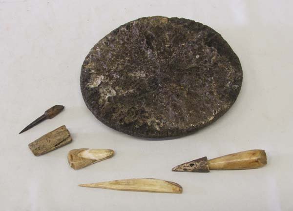 Collection Eskimo Artifacts, Incl 6'' Bone Disc: Collection Eskimo Artifacts, Incl 6'' Disc. SHI $20.