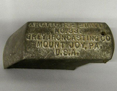 Antique Cast Iron Artic Ice Shaver #33 by Grey I: Antique Cast Iron Artic Ice Shaver #33 by Grey Iron Co.. 5"L. Grey Iron Casting Co, Mount Joy, Pa. USA. Hand Held for shaving blocks of ice into shavings. SHI $15