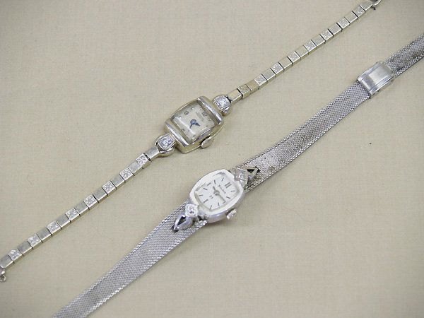 2 Geisler Estate Watches with Diamonds: 2 Estate Women's Watches w/2 Stones Each. 8'' Long. Mesh band is a Bulova. Other is Girard-Perregaux. Neither is working. SHI $15.