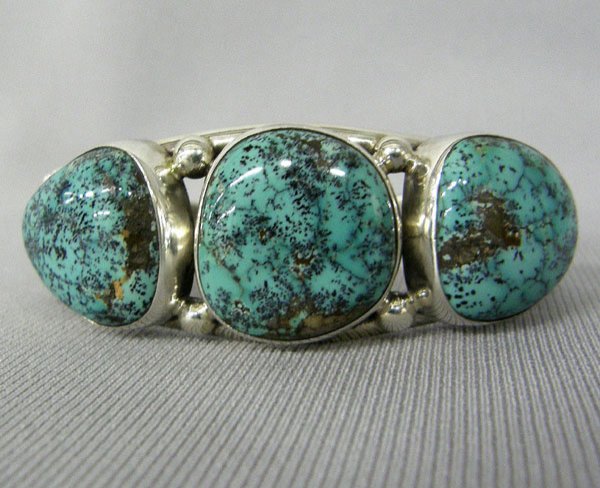 Navajo Sterling & Turquoise Bracelet by Begay 6.5: Navajo Sterling & Natural Turquoise Bracelet by Edison Begay 6.5'' inside measurement. Hallmarked. SHI $15.