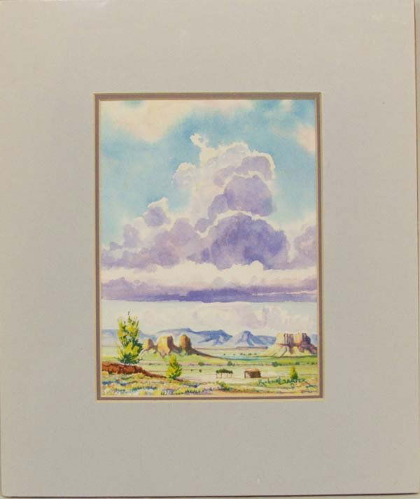 Original Navajo Watercolor by R. Draper 7x5'': Original Watercolor Navajo Painting by Robert Draper 7'' x 5''. ''Summer Clouds'' SHI $25.
