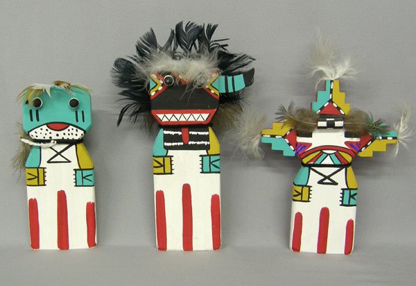 3 Hopi Crade Dolls by Ted Puhuyesva 9'' x 6'': 3 Hopi Belt Dolls 9'' x 6''. SHI $25.