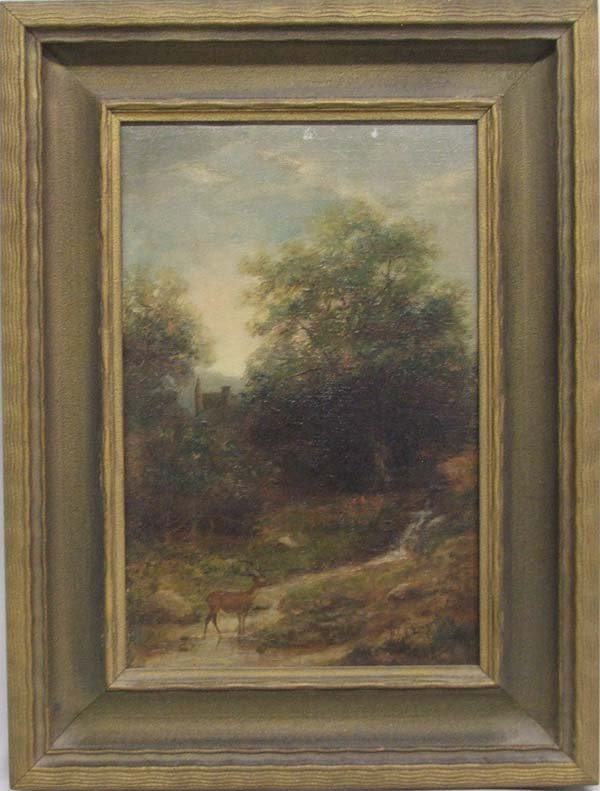 19th Cent. Original Framed Oil by Dagnall 11.5x7: 19th Cent. Original Framed Oil by Leigh Dagnall 11.5x7.5. Two small areas of paint loss at top of painting. SHI $25.