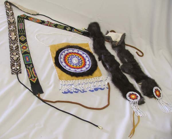 5 Pcs Native American Beadwork , Longest Belt 39": 5 Pieces Native American Beadwork by Kills Thunder, Longest Belt 39". SHI $15.