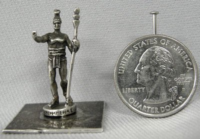 Miniature Sterling Statue of King Kamehameha: Miniature Sterling Silver Statue of Hawaiian King Kamehameha, measures approx. 1"H. SHI $15