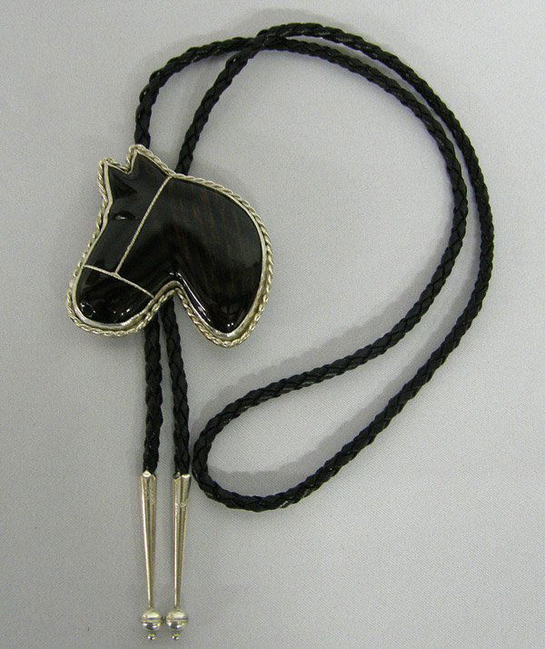 Silver Mahogany Obsidian Horse Bolo By C. Graves 3: Silver Mahogany Obsidian Horse Bolo Tie By Charley Graves 3'' x 3''. SHI $15.