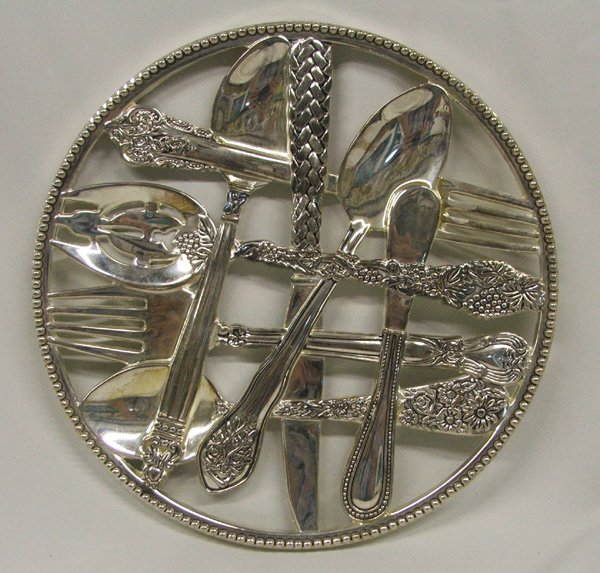 4 Flatware Trivet Design Wall Hangings 9": 4 Trivets of Flatware Design 9'' Diameter. SHI $20.