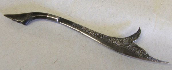 Estate Antique Silver Ebony Pin 4.5'' Long: Silver & Ebony Pin 4.5'' Long. SHI $15.