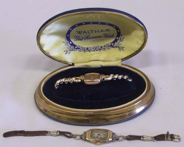 Vintage Ladies Watches, 1 Bulova & 1 Waltham: 2 Vintage Ladies Bulova & Waltham Watches. Leather Band Watch is 7.5'' SHI $15.