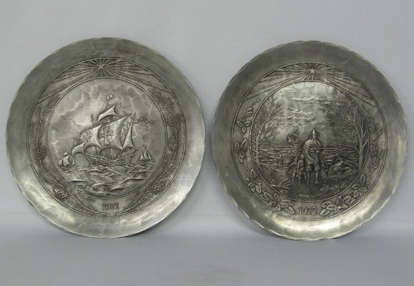 2 Pewter Plates Hand wrought by W August 8.75'': 2 Pewter Plates Hand wrought by Wendell August Forge. 8.75'' Diameter. SHI $20.