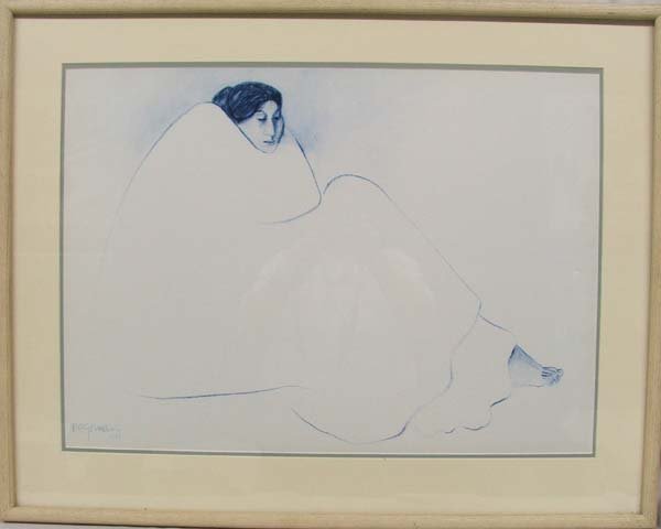 1977 R.C. Gorman Framed Print 20'' x 28'': Large R.C. Gorman Framed Print 20'' x 28''. Framed in a wood frame, double matted, under glass. SHI $125.