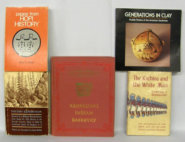 5 Books on Native Americans: 5 Books on Native Americans. 3 Hardback, 2 Softback. Largest is ''Aboriginal Indian Basketry 9''x11''. SHI $20.