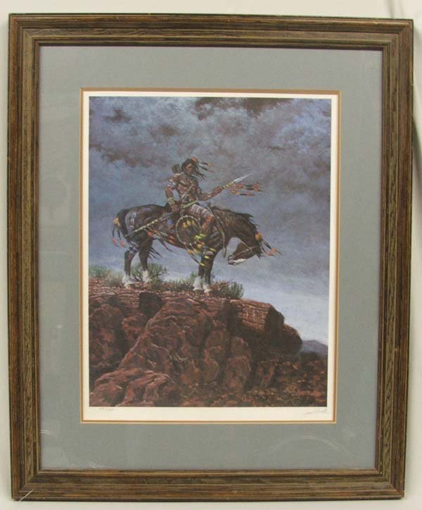 Framed Numbered Print By Jim Abeita 32'' x 26'': Framed Numbered Print By Jim Abeita 32'' x 26'' framed, visual 20'' x 16''.491/1000. Framed in a wood frame, double matted, under glass. SHI $100.