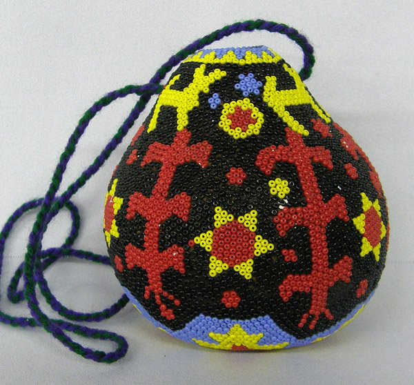 Mexican Huichol Indian Beaded Gourd : Huichol Indian Beaded Gourd Mexico 4x3.5 inches. SHI $20.