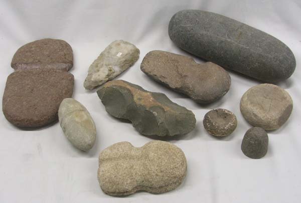 Collection of 10 Prehistoric Artifacts: Collection of 10 Indian Artifacts largest is 11 inches L. SHI $35.
