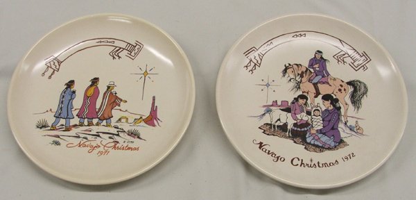 Navajo Christmas Plates by R Chee & Tsinajinnie: Navajo Christmas Plates by R Chee & Tsinajinnie, 10''. Part of Kay Mallek Limited Edition Collector Plates. SHI $20.