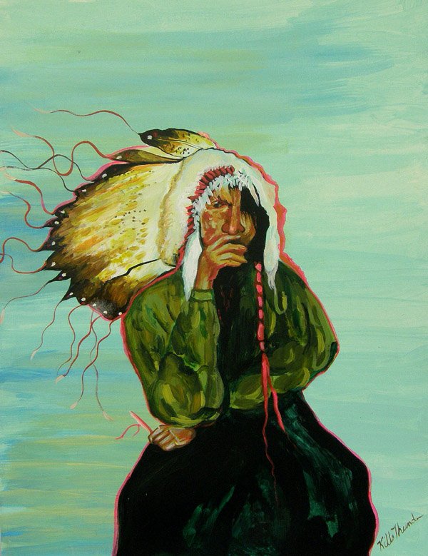 Original Painting On Board By Kills Thunder: Original Painting On Board By Kathy Kills Thunder, 20'' x 15'', acrylic on illustration board. SHI $35.