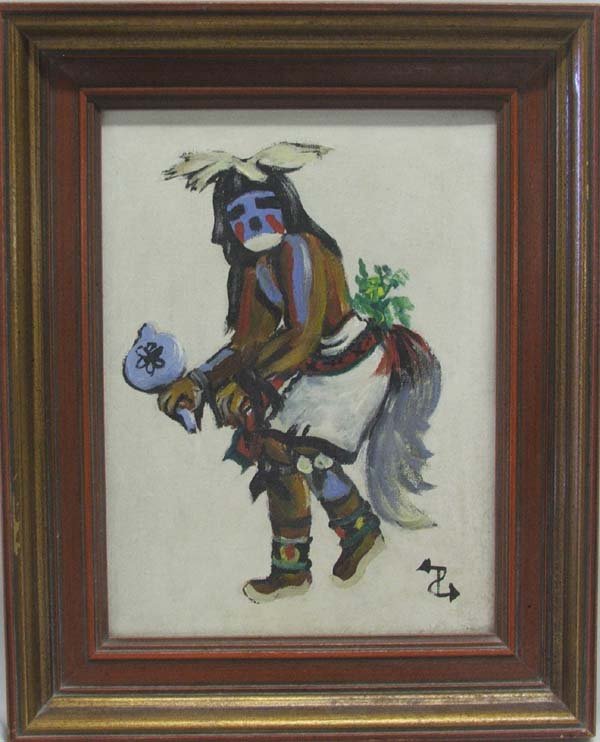 Original Navajo Oil Painting By Dennis Paul Pinto: Original Navajo Painting By Dennis Paul Pinto, original oil painting on canvas, framed in a wooden frame, signed with a hallmark for ''Dennis Paul Pinto'', listed Navajo artist. Visual measures approx