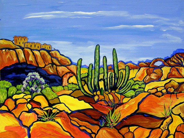 Original Painting On Board By Kills Thunder: Original Acrylic Painting On Board By Kills Thunder. ''Mescaline Mesa'', 1909, on illustration board. 15'' x 20''. SHI $35.