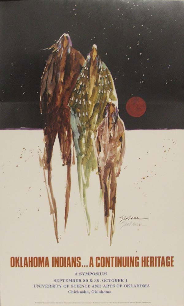 Cherokee Print ''Oklahoma Indians'' by Bert Seabourn: Cherokee Print ''Oklahoma Indians'' by Bert Seabourn, 32''x19.5''. Will Ship Rolled up. SHI $20.