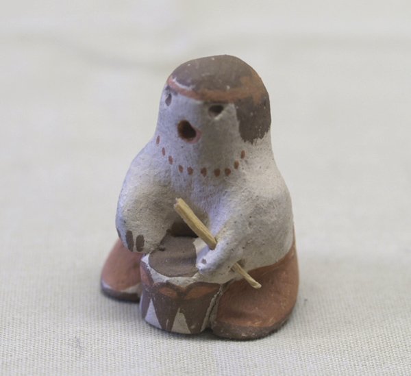 Jemez Miniature Pottery Drummer Figure by E Toya: Jemez Miniature Pottery Drummer Figure by Ellen Toya. 1-5/8'' Tall. SHI $15.