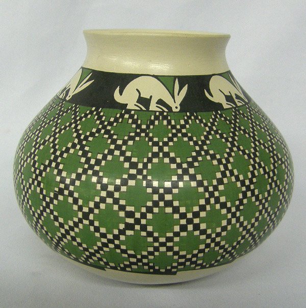 Mata Ortiz Pottery By Julio Mora: Mata Ortiz Pottery By Julio Mora. Measures approx. 5 x 6''. Rabbit eye dazzler pottery. SHI $20.