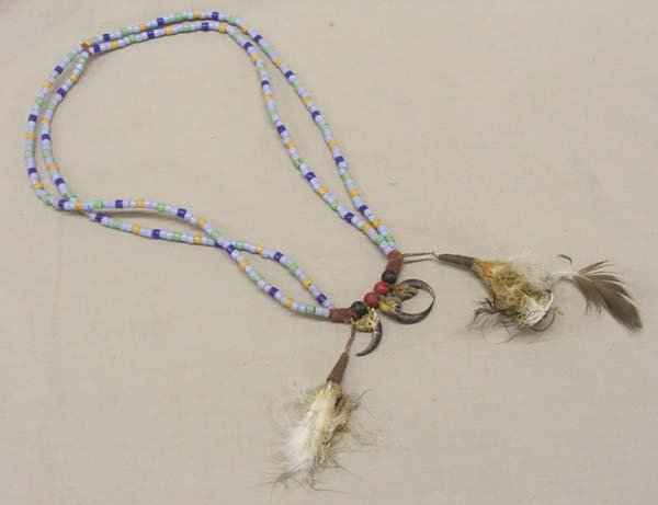 Medicine Man's Necklace With Claws & Feathers: Medicine Man's Necklace With Claws & Feathers, measures approx. 24''. SHI $15.