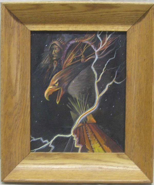 Choctaw Original Painting By Gary White Deer: Choctaw Original Painting By Gary White Deer, measures approx. 10 x 8'' visual, framed in a wood frame measures approx. 13 3/4 x 12''. Acrylic on canvas. SHI $25.
