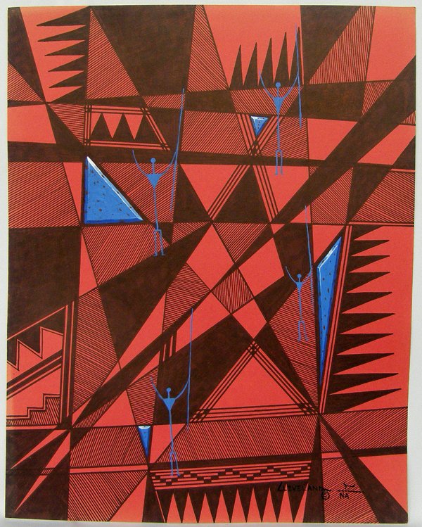 Original Native American Painting By F. Cleveland: Original Native American Painting By Fred Cleveland, on poster board, measures approx. 28 x 22'', will be rolled and shipped in a tube. SHI $20.