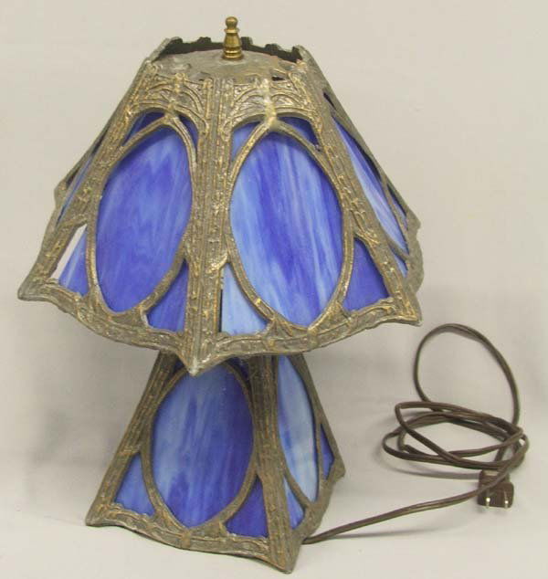 Art Deco Slag Glass Pewter Lamp