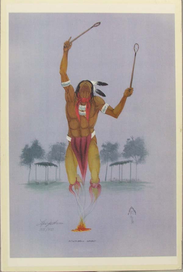 1996 Creek Signed & Numbered Print By Lee Joshua: Signed & Numbered Print By Lee Joshua, 35/50, titled ''Stickball Spirit'', measures approx. 15.5'' x 10.5''. Dated 1996. Creek-Seminole. Picture is signed and number, laser reproduction. SHI $25.