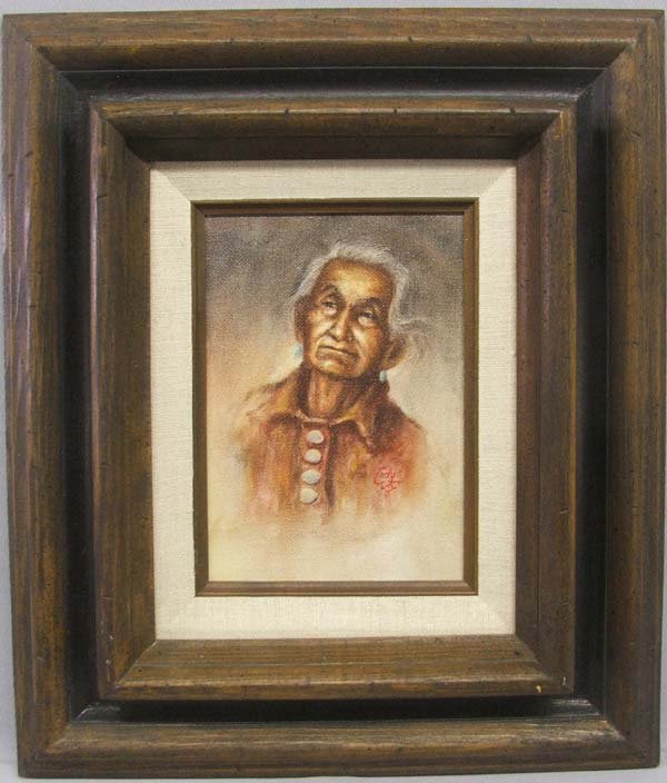 Original Framed Oil By James Cody: Original Framed Oil By James Cody. Picture of ''Geebah Bimah''. Framed in a wood frame, visual measures approx. 6.75'' x 4.75''. SHI $25.