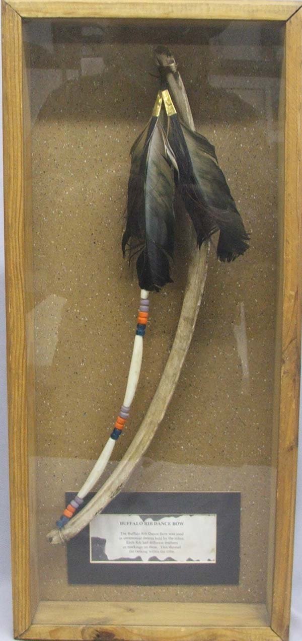 Framed Buffalo Rib Dance Bow from Dances With Wolves : Buffalo Rib Dance Bow In Glass Case. ''The Buffalo Rib Dance Bow was used in ceremonial dances held by the tribes. Each Rib had different feathers or markings on them. This showed the ranking within t