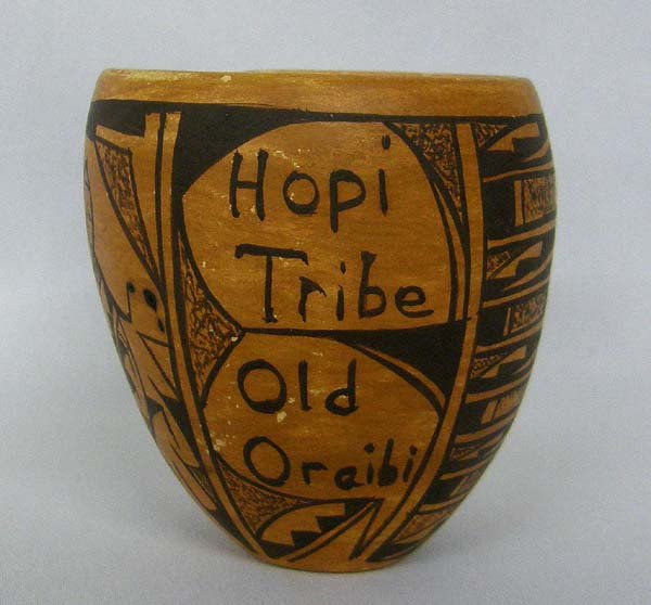 Historic Hopi Pottery Jar Hallmarked G.S.: Vintage Hopi Pottery Jar by G.S. On one side is written: Hopi Tribe Old Oraibi. Measures 3''x3''. SHI $20.