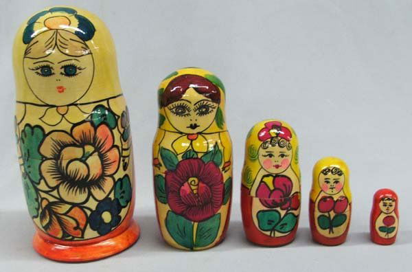 Babushka Russian Nesting Dolls: Babushka Russian Nesting Dolls, tallest measures approx. 7.5''. SHI $20.