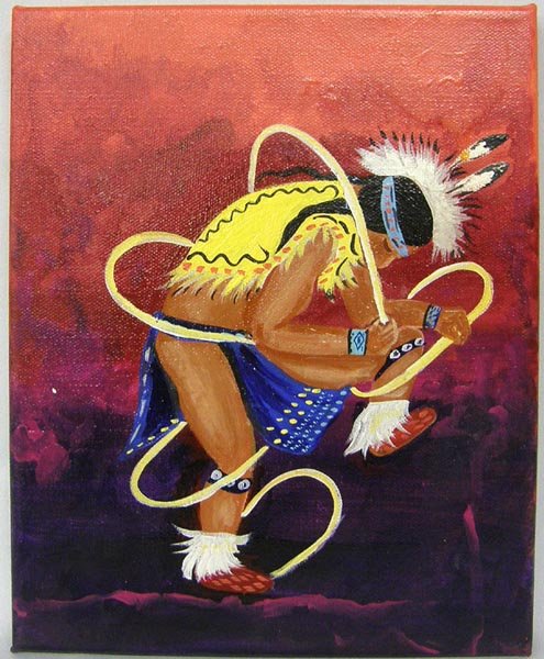 Acrylic Painting by Artist Kills Thunder: Acrylic Painting by Kills Thunder (Unsigned). Canvas Stretched on Wood Frame, Measures 8''x10''. SHI $25.