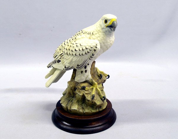 1983 Andrea by Sadek Porcelain Gyrfalcon: 1983 Andrea by Sadek Porcelain Gyrfalcon, 3728, on wooden stand. Falcon measures approx. 6.5"H. SHI $30