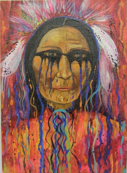 Acrylic Painting Signed by Artist Kills Thunder: Acrylic Painting Signed by Artist Kills Thunder. On Artist Board, Measures 14''x10''. SHI $20.