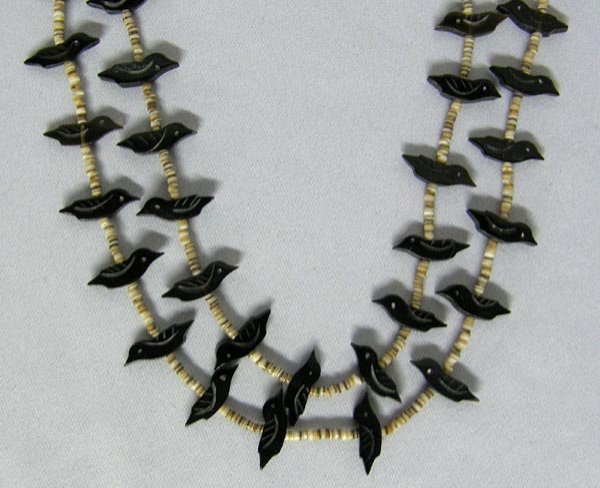 Zuni Silver Bird Fetish Heishi Bead Necklace - 2