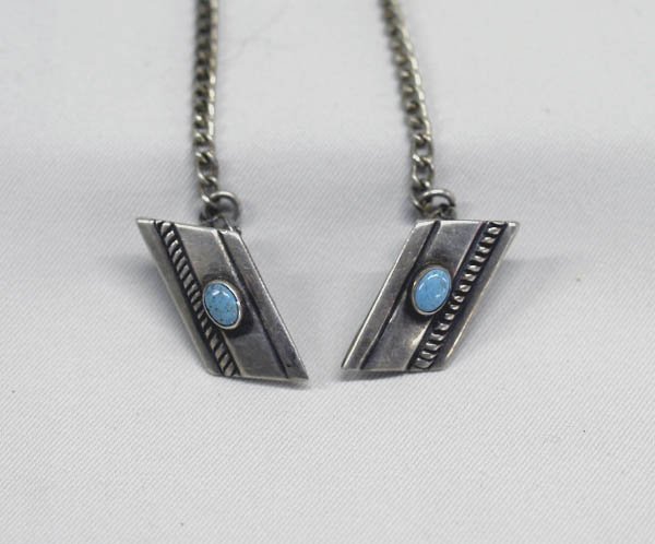 Vintage Navajo Silver Turquoise Sweater Guard: Vintage Navajo Silver Turquoise Sweater Guard, sweater chain & clip measures approx. 9.5'' long. SHI $15.