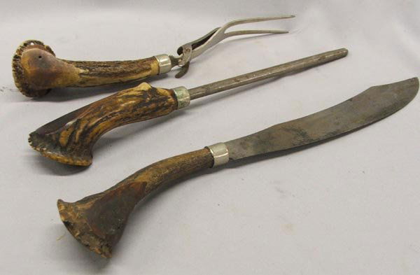 Antique Bone Handled Carving Set: Antique Bone Handled Carving Set. Knife measures 14'' Long. SHI $15.