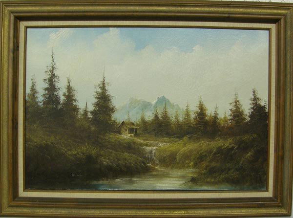 Original Oil Painting By Lester Hughes: Early Original Oil Painting By Cowboy Artist Lester Hughes. Measures approx. 23 1/2" x 35 3/4". Some Crazing on this painting. SHI $150.