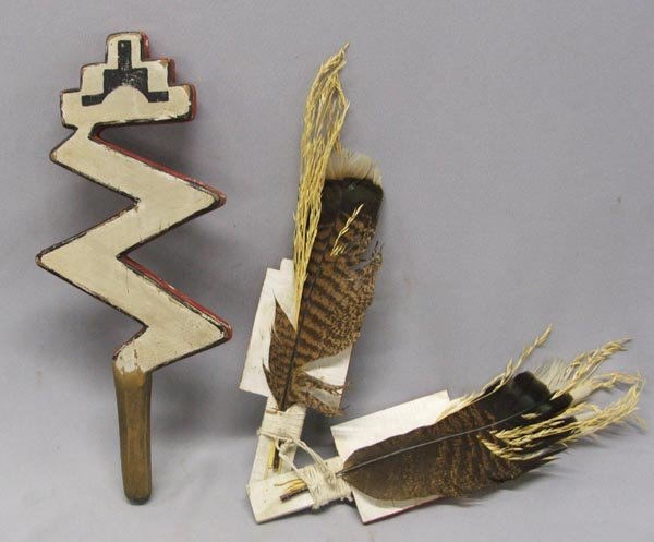 3 Vintage Hopi Dance Wands: 3 Vintage Hopi Dance Wands, 1 is a lightning rod. Largest measures approx. 13''. SHI $20.